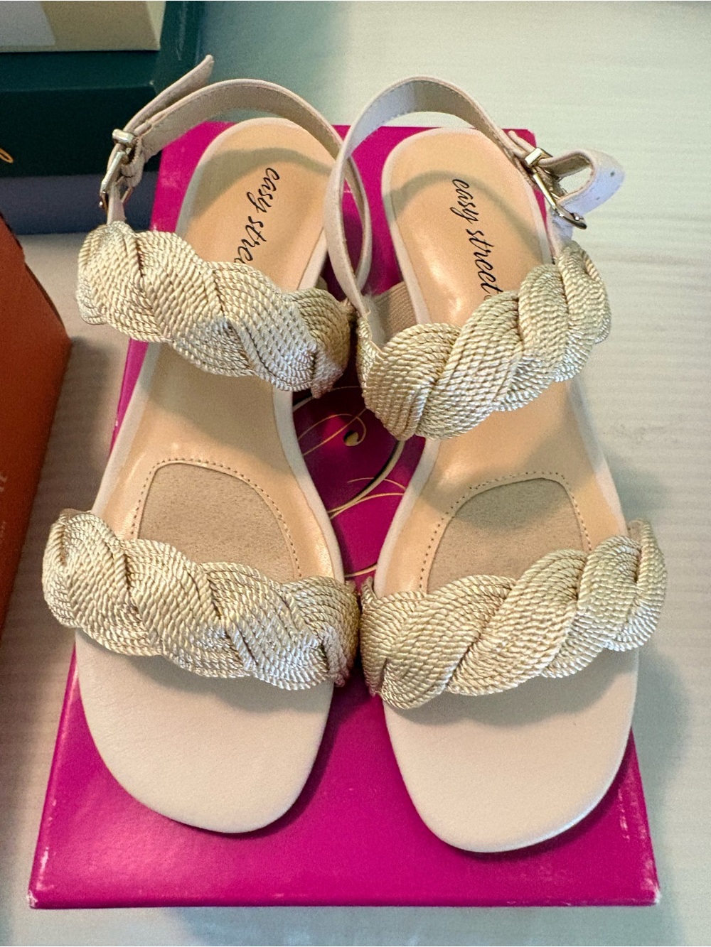 easy street Braided Cream Rope Strap Sandals